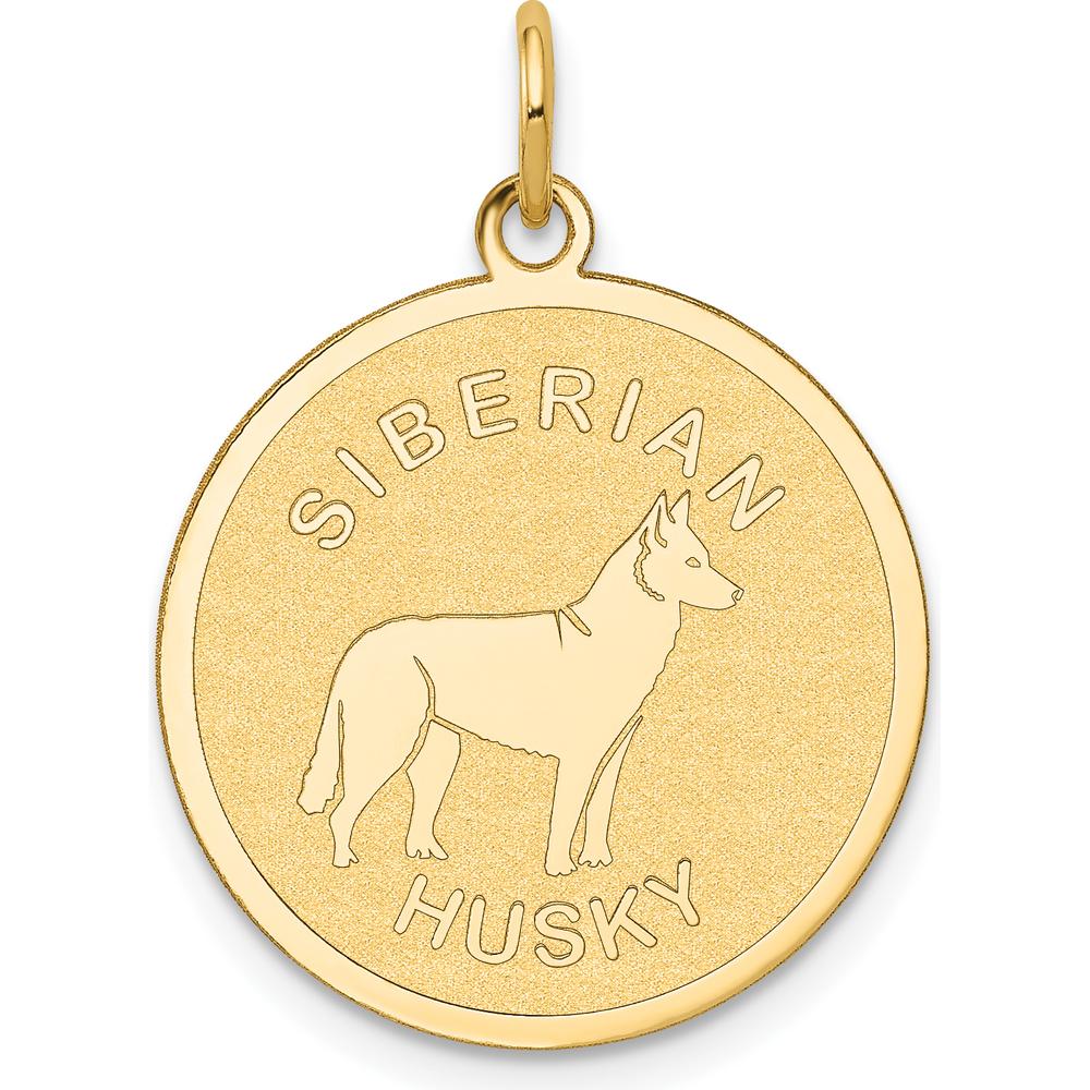 14K Yellow Gold 20mm Engravable Siberian Husky Disc Charm Pendant by Oro Pregiato