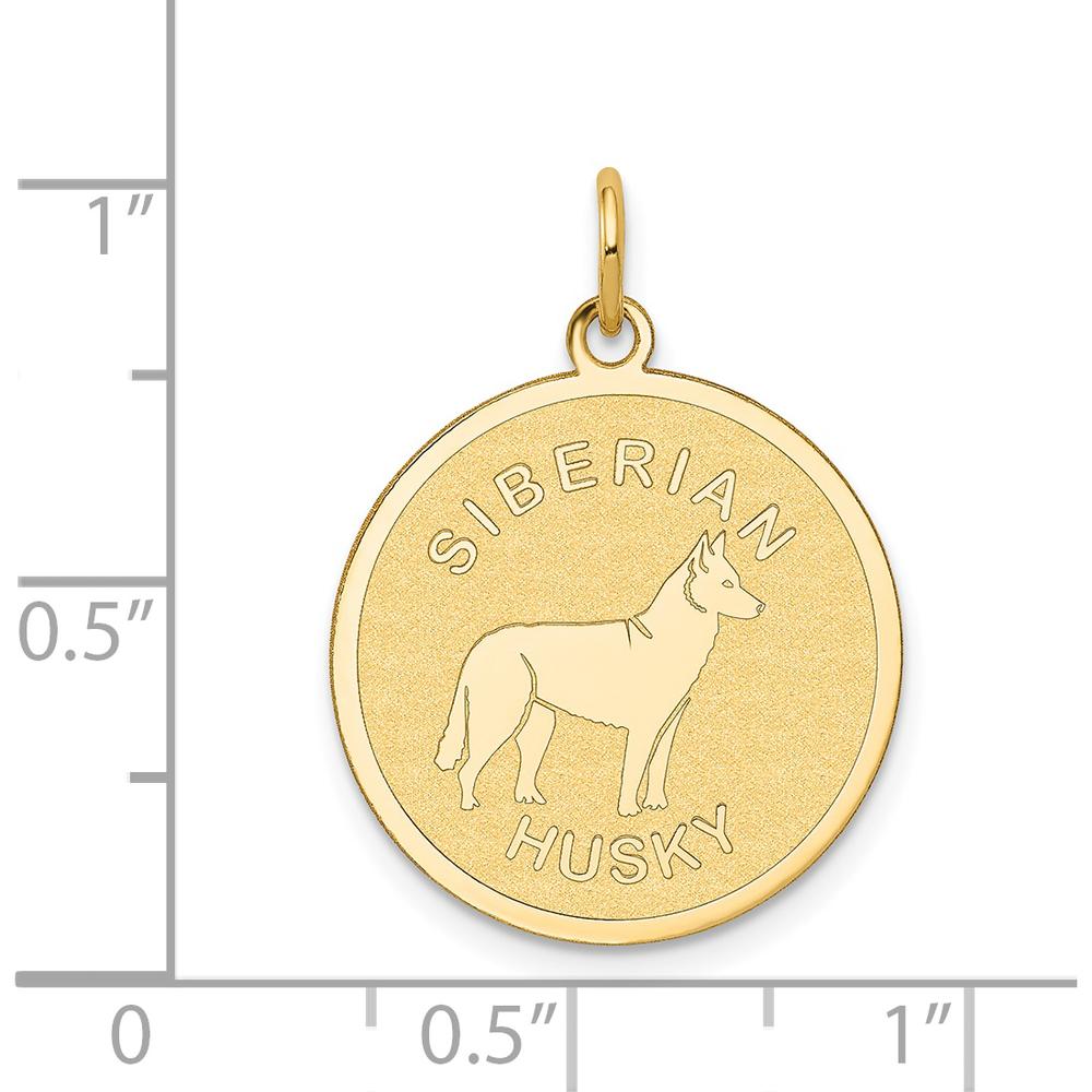 14K Yellow Gold 20mm Engravable Siberian Husky Disc Charm Pendant by Oro Pregiato