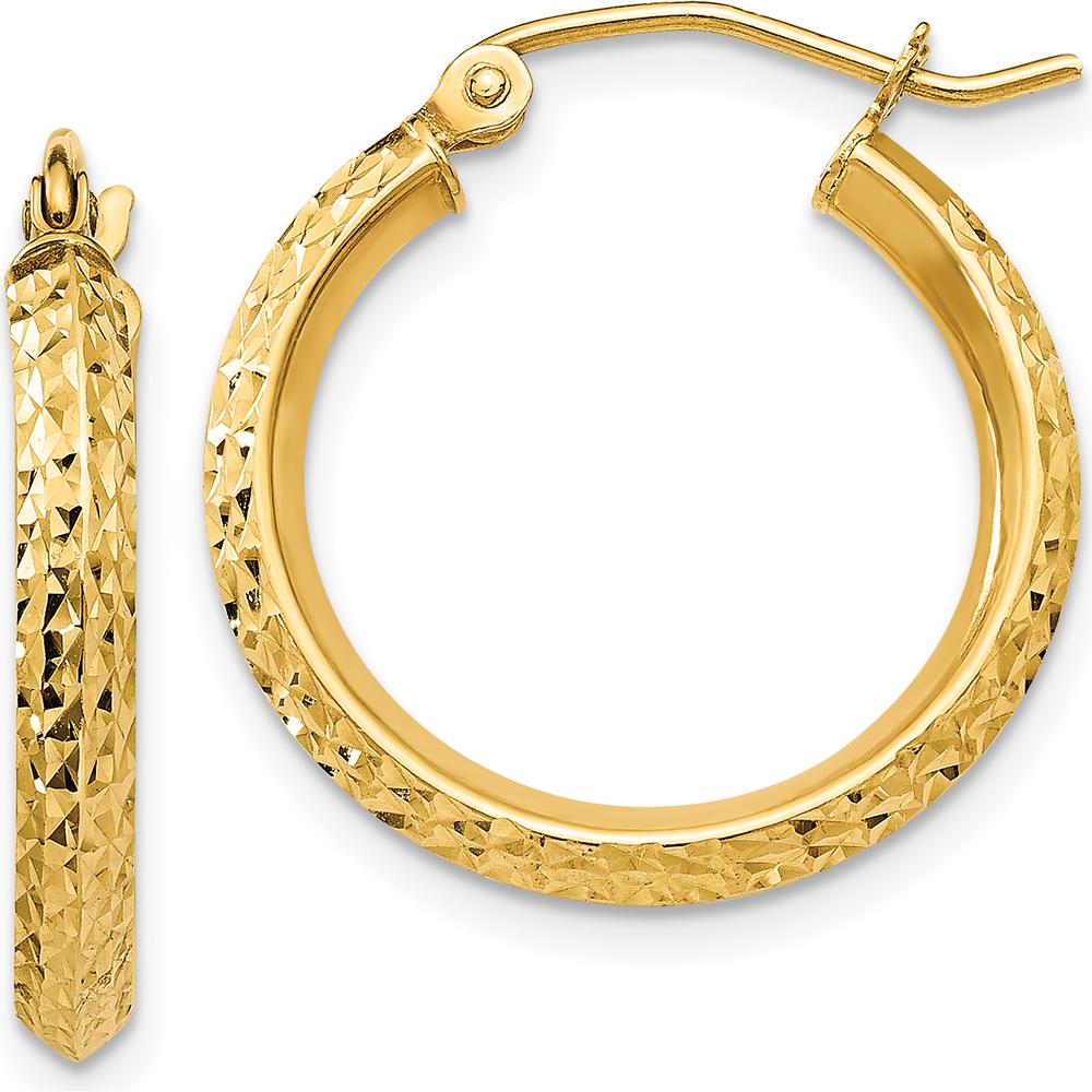 14K Yellow Gold 20mm Knife Edge Diamond-Cut Hollow Hoop Earrings - Polished Finish by 0