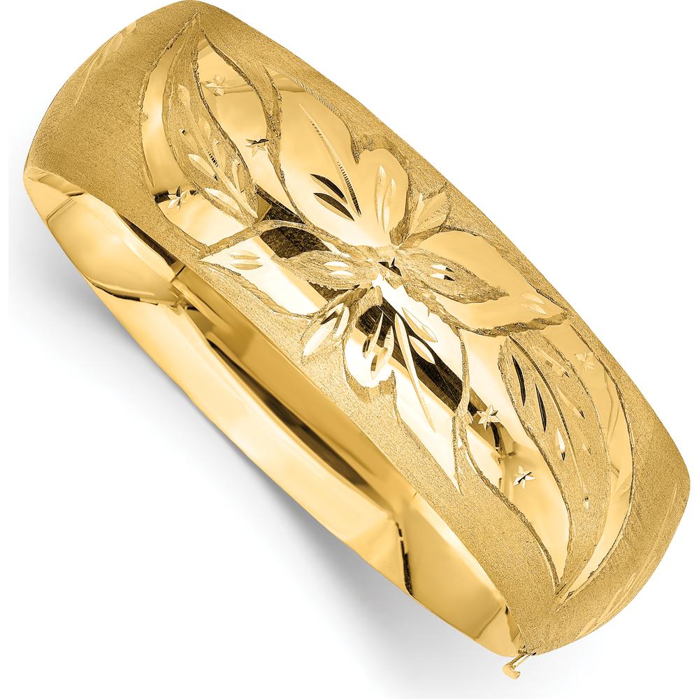 14K Yellow Gold 20mm Oversize Florentine Engraved Hinged Round Bangle Bracelet with Box Catch Clasp by Oro Pregiato