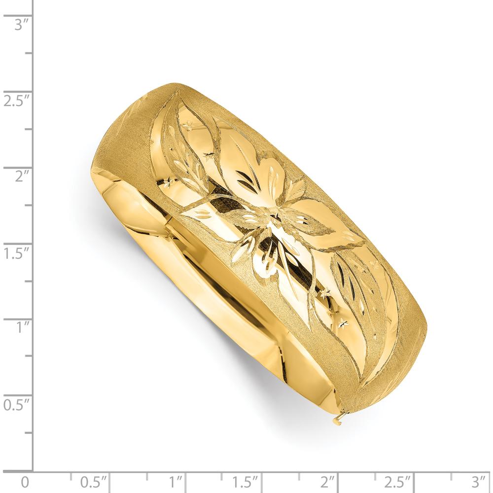 14K Yellow Gold 20mm Oversize Florentine Engraved Hinged Round Bangle Bracelet with Box Catch Clasp by Oro Pregiato