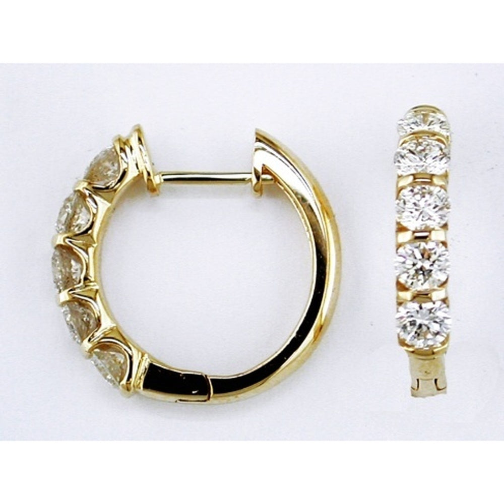 14K Yellow Gold 20mm Small Hoop Earrings with Prong-Set Round Diamonds - 2.00 Carat Total Diamond Weight - Royal Jewelry