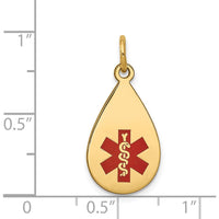 14K Yellow Gold 20x11.5mm Teardrop Red Enameled Medical Jewelry Pendant by Oro Pregiato