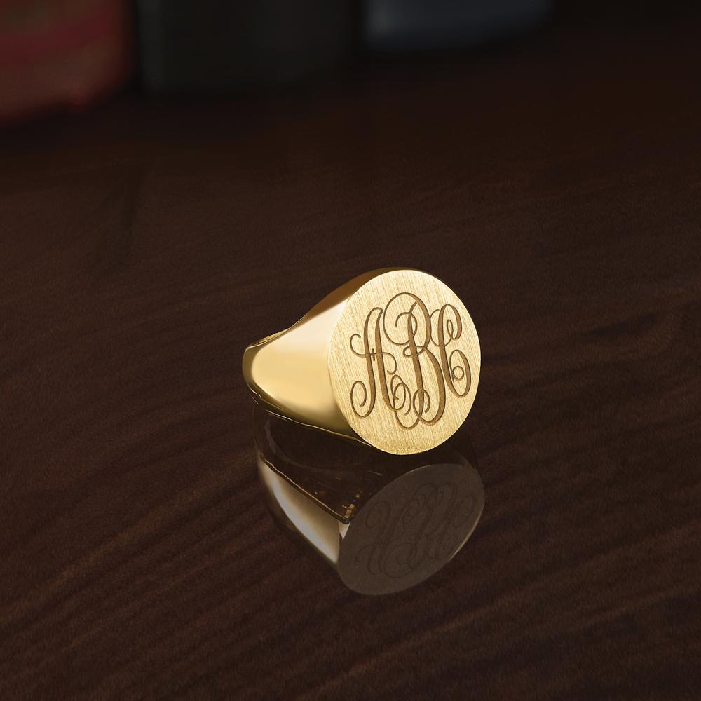 14K Yellow Gold 20x18mm Men's Round Signet Ring by IBGoodman