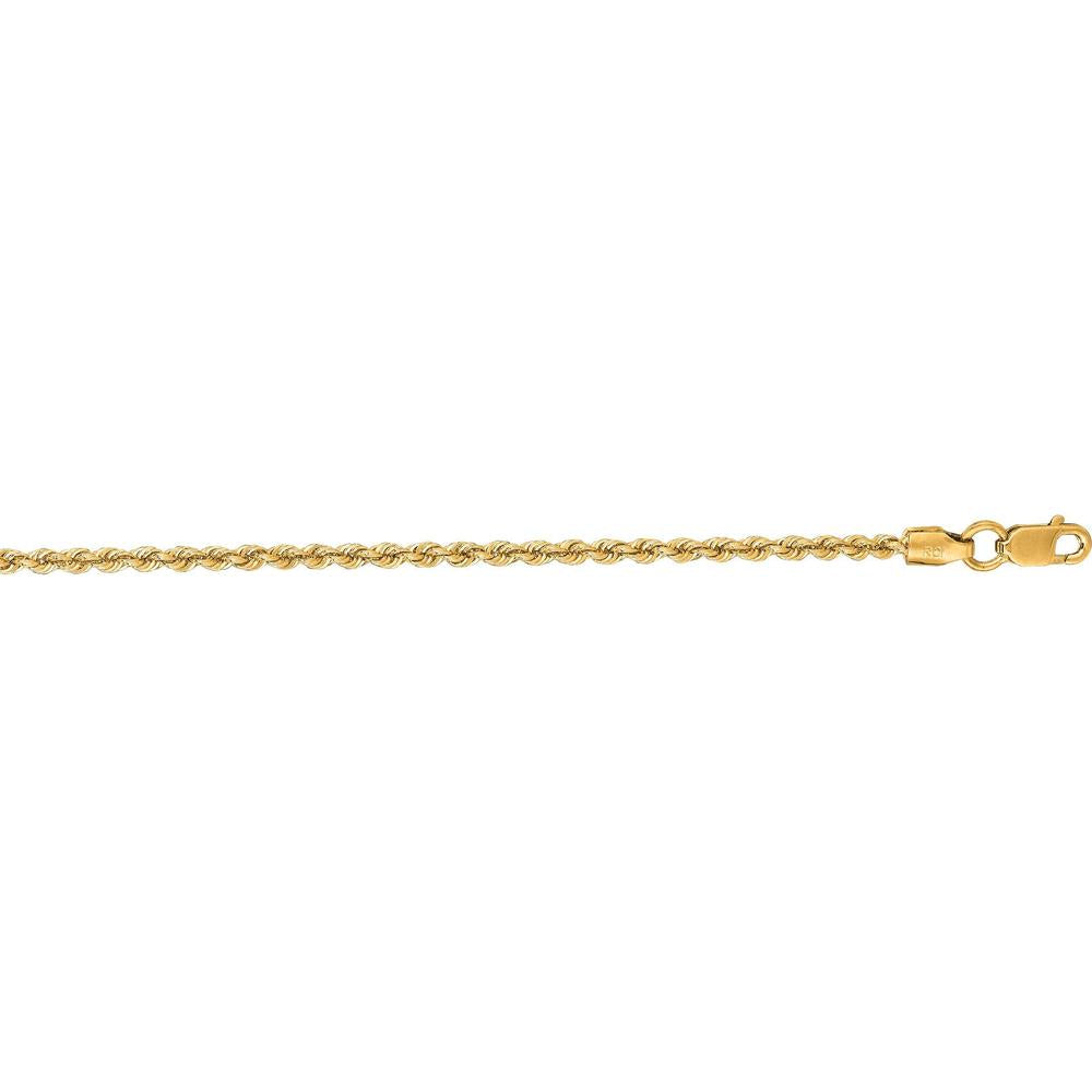 14K Yellow Gold 22" 1.8mm Rope Chain Necklace with Lobster Clasp by Orozza Fine Jewelry