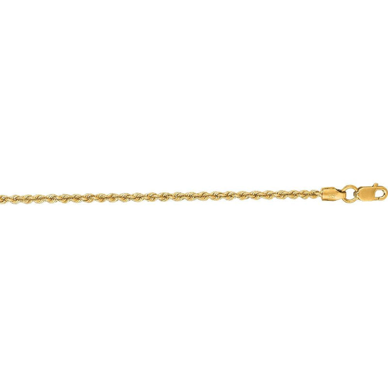 14K Yellow Gold 22" 1.8mm Rope Chain Necklace with Lobster Clasp by Orozza Fine Jewelry