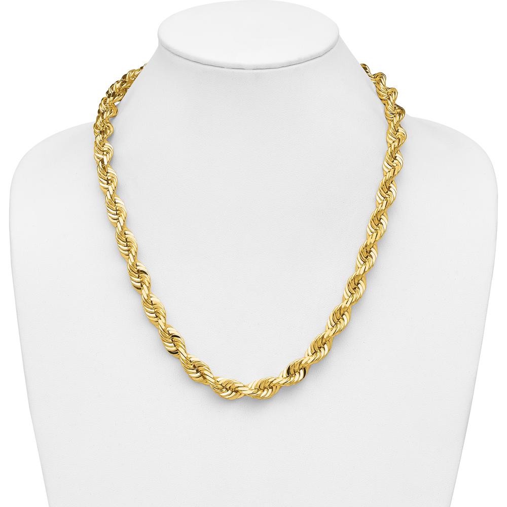 14K Yellow Gold 22" 10mm Diamond-Cut Rope Chain with Fancy Lobster Clasp