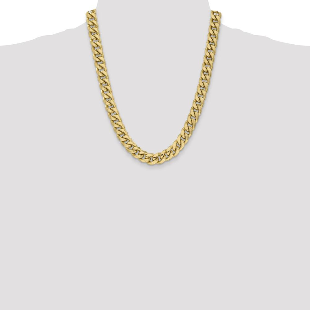 14K Yellow Gold 22" 11mm Semi-Solid Miami Cuban Chain with Lobster Clasp by Oro Pregiato