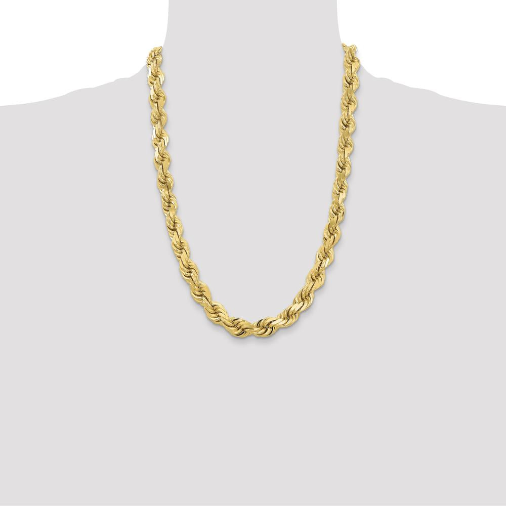 14K Yellow Gold 22" 12mm Diamond-Cut Rope Chain with Fancy Lobster Clasp