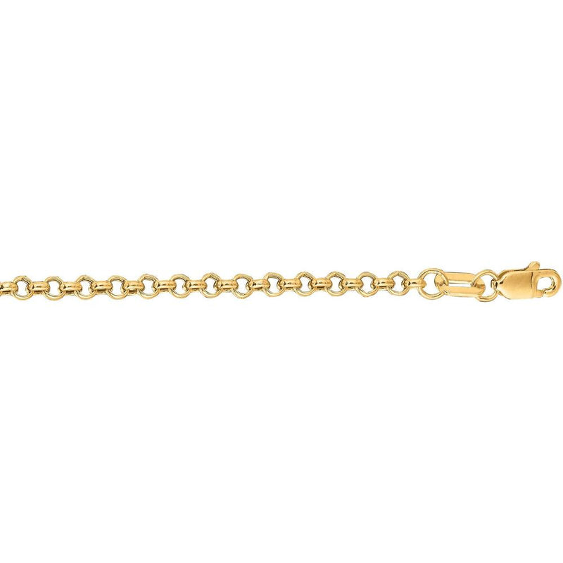 14K Yellow Gold 22" 2.5mm Lite Rolo Chain Necklace with Lobster Clasp by Orozza Fine Jewelry