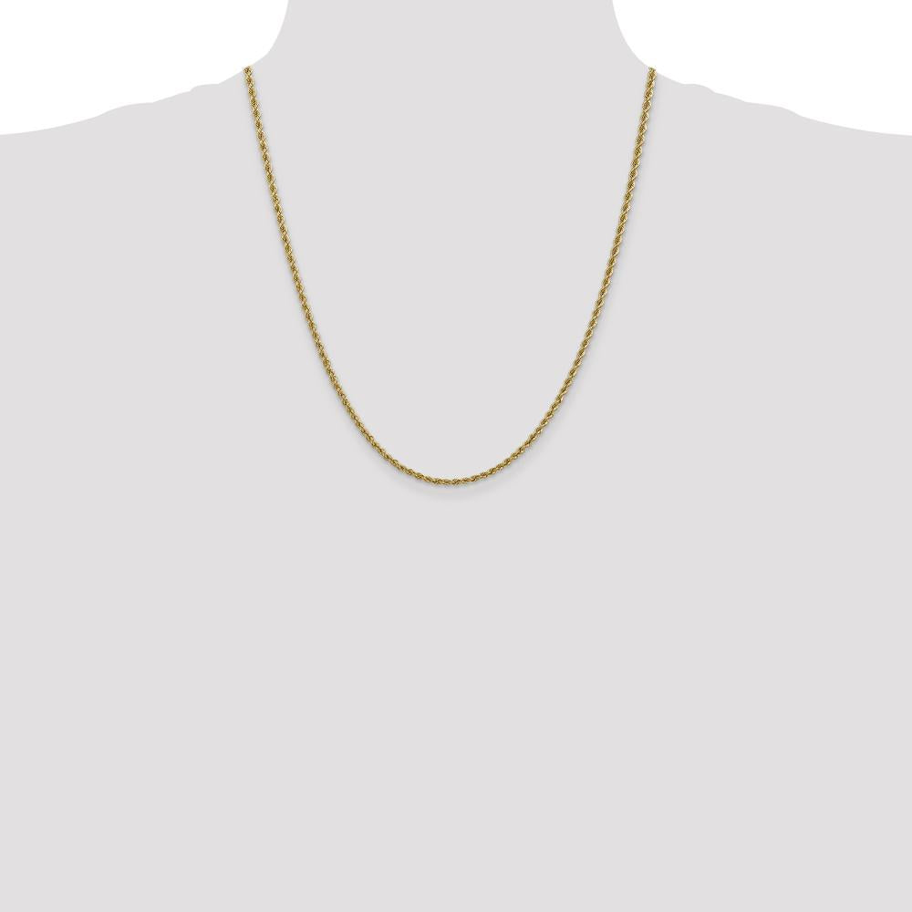 14K Yellow Gold 22" 2.5mm Solid Rope Chain Necklace with Polished Finish and Lobster Clasp
