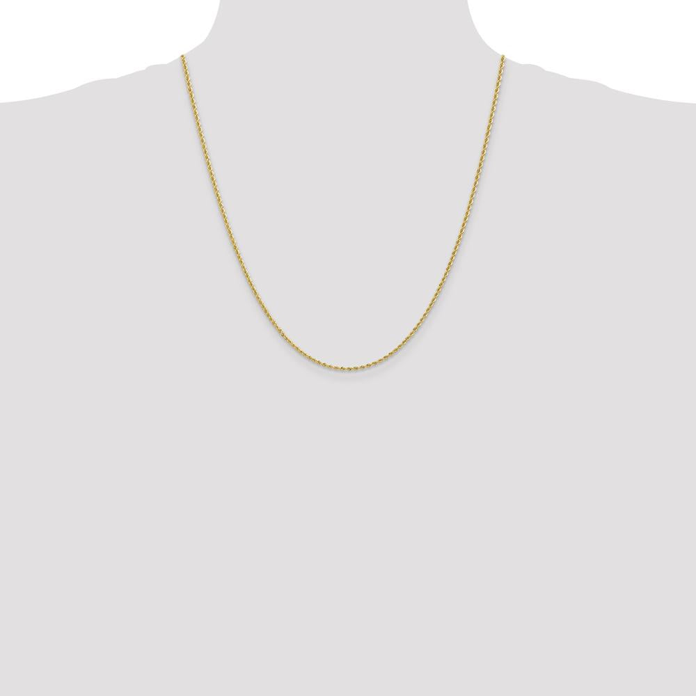 14K Yellow Gold 22" 2mm Rope Chain Necklace with Lobster Clasp