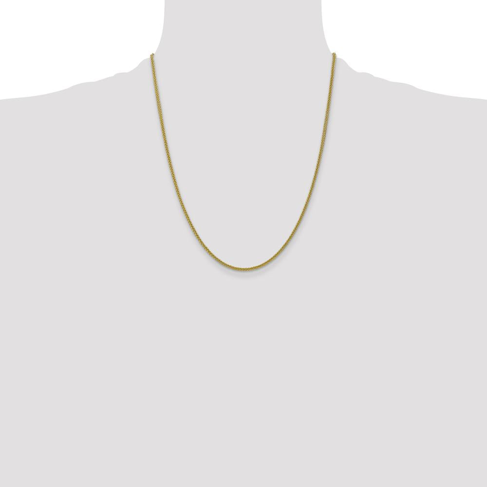 14K Yellow Gold 22" 2mm Semi-Solid Wheat Chain Necklace with Lobster Clasp by Oro Pregiato
