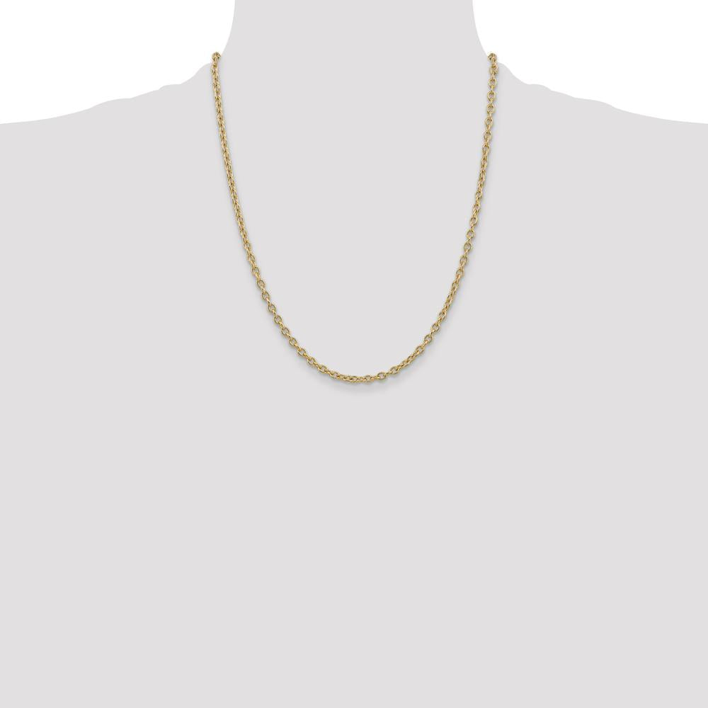 14K Yellow Gold 22" 3.2mm Round Open Link Cable Chain with Lobster Clasp by Oro Pregiato