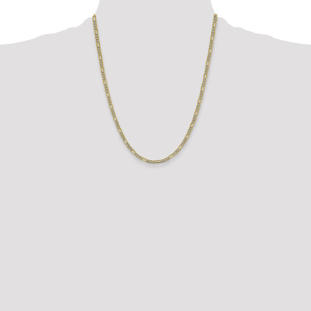 14K Yellow Gold 22" 3.9mm Figaro Chain with Rhodium Pavé Accents - Semi-Solid Design by IBGoodman