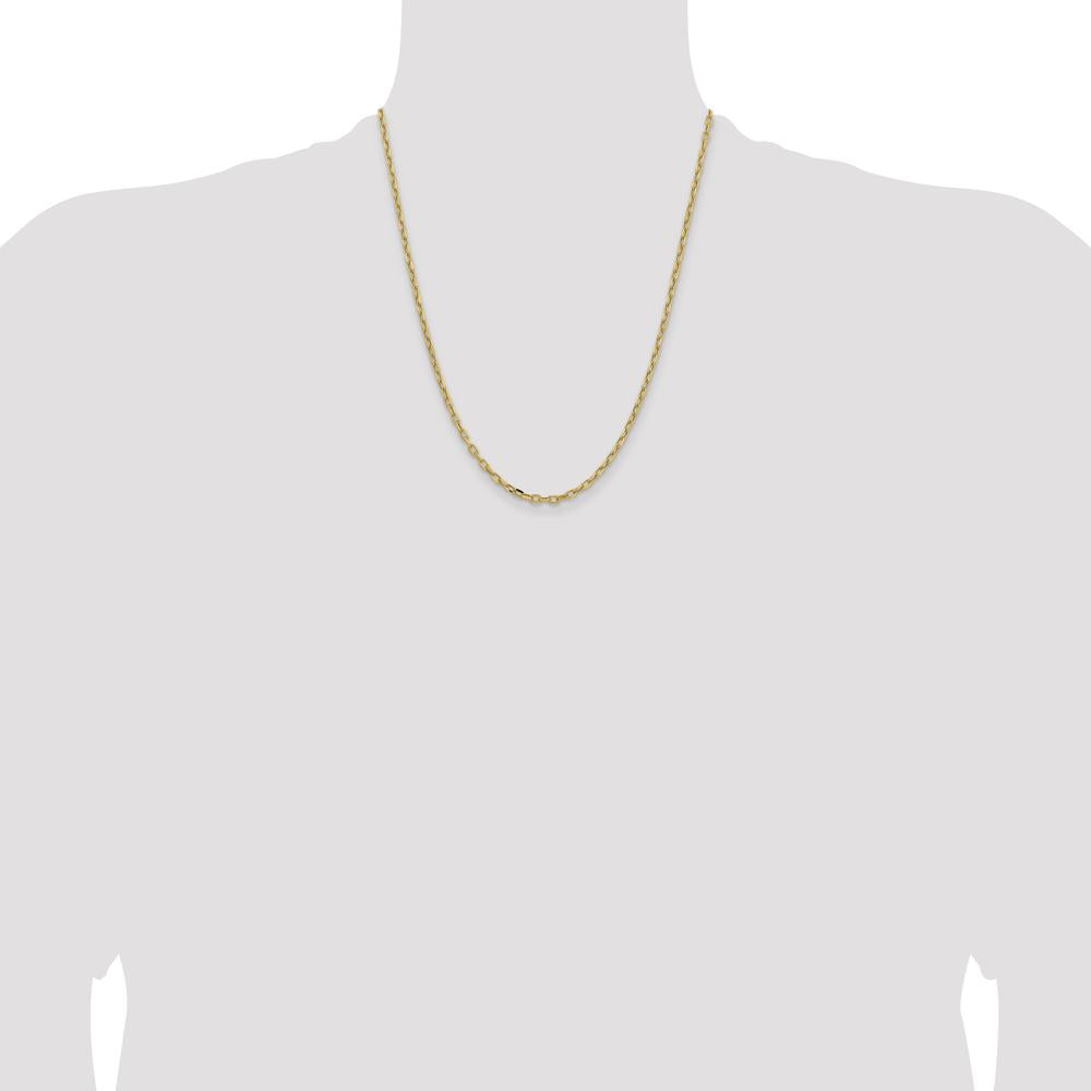 14K Yellow Gold 22" 3mm Semi-Solid Diamond-cut Open Link Cable Chain with Lobster Clasp by Oro Pregiato