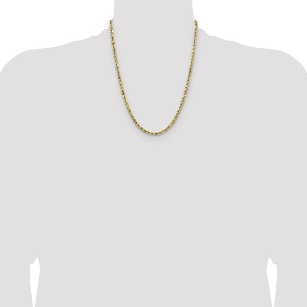 14K Yellow Gold 22" 4mm Semi-Solid Diamond-Cut Rope Chain Necklace with Lobster Clasp by Oro Pregiato
