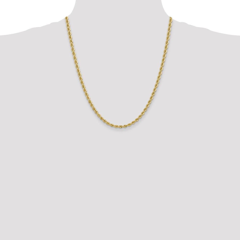 14K Yellow Gold 22" 4mm Solid Rope Chain Necklace with Lobster Clasp