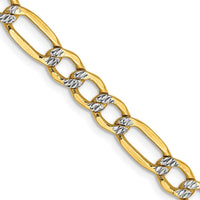 14K Yellow Gold 22" 5.25mm Semi-Solid Figaro Chain Necklace with Rhodium Pavé Accents by Oro Pregiato