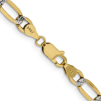 14K Yellow Gold 22" 5.25mm Semi-Solid Figaro Chain Necklace with Rhodium Pavé Accents by Oro Pregiato