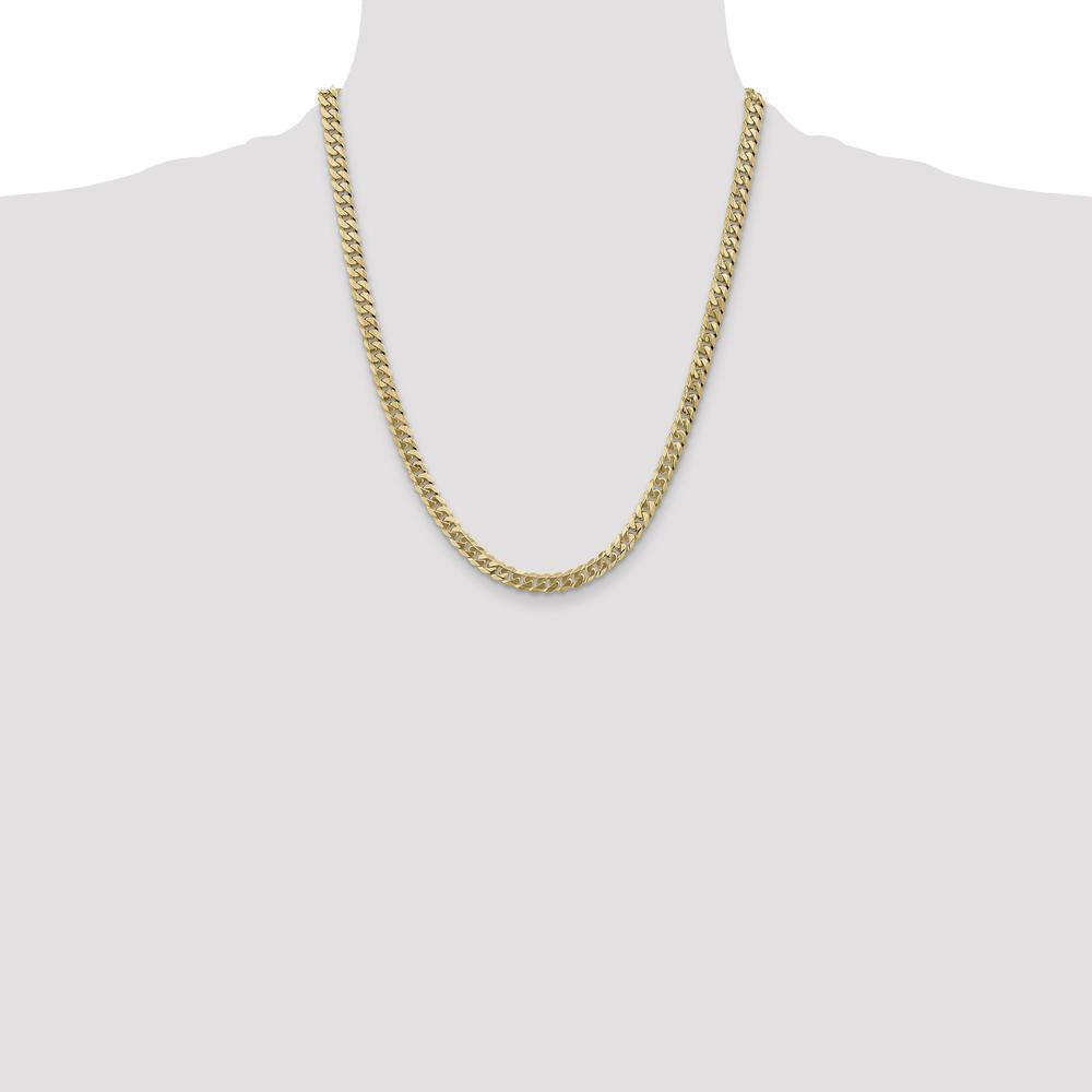 14K Yellow Gold 22" 5.75mm Flat Beveled Curb Chain Necklace with Lobster Clasp by Oro Pregiato