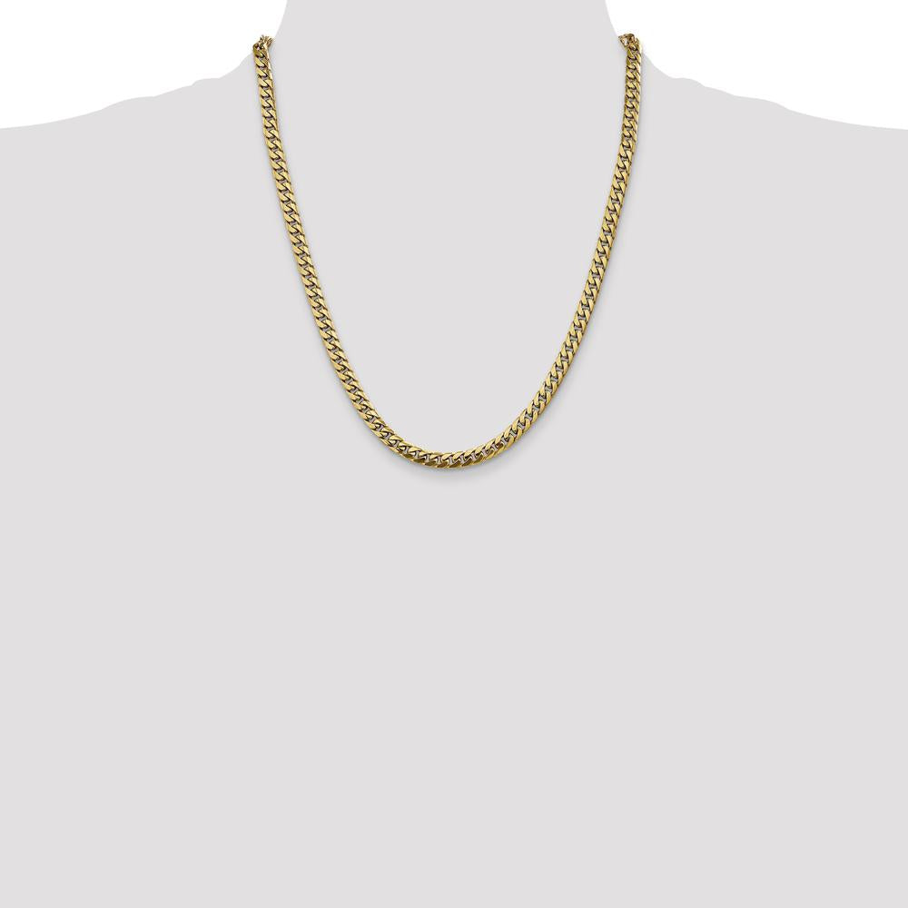 14K Yellow Gold 22" 5mm Solid Cuban Link Chain with Lobster Clasp by Oro Pregiato