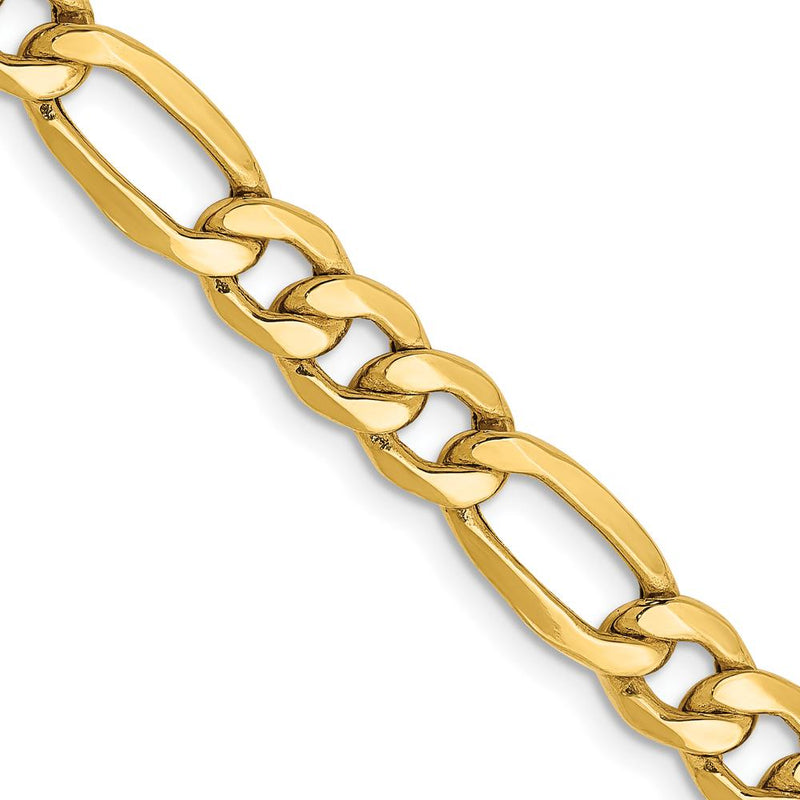 14K Yellow Gold 22" 6.25mm Semi-Solid Figaro Chain with Lobster Clasp by Oro Pregiato
