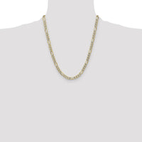 14K Yellow Gold 22" 6.5mm Semi-Solid Figaro Chain with Rhodium Plating by Oro Pregiato