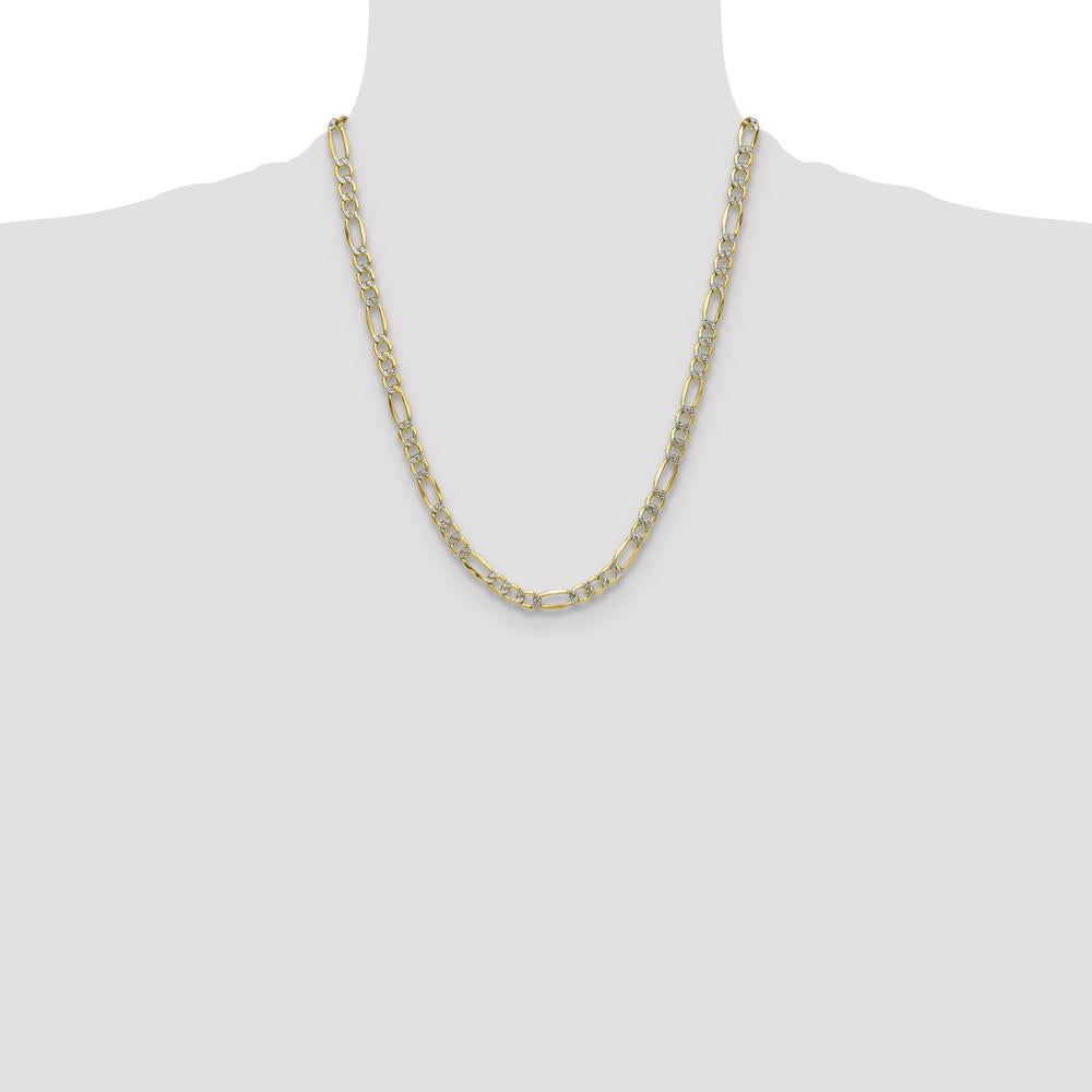 14K Yellow Gold 22" 6.5mm Semi-Solid Figaro Chain with Rhodium Plating by Oro Pregiato
