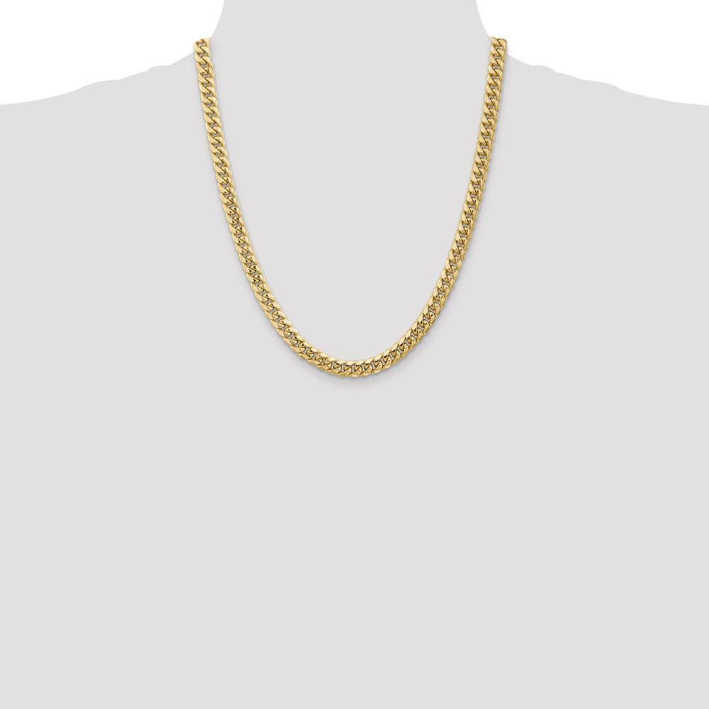 14K Yellow Gold 22" 6.75mm Semi-Solid Miami Cuban Chain with Lobster Clasp by Oro Pregiato