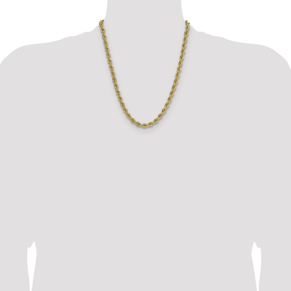 14K Yellow Gold 22" 6.7mm Rope Chain Necklace with Lobster Clasp
