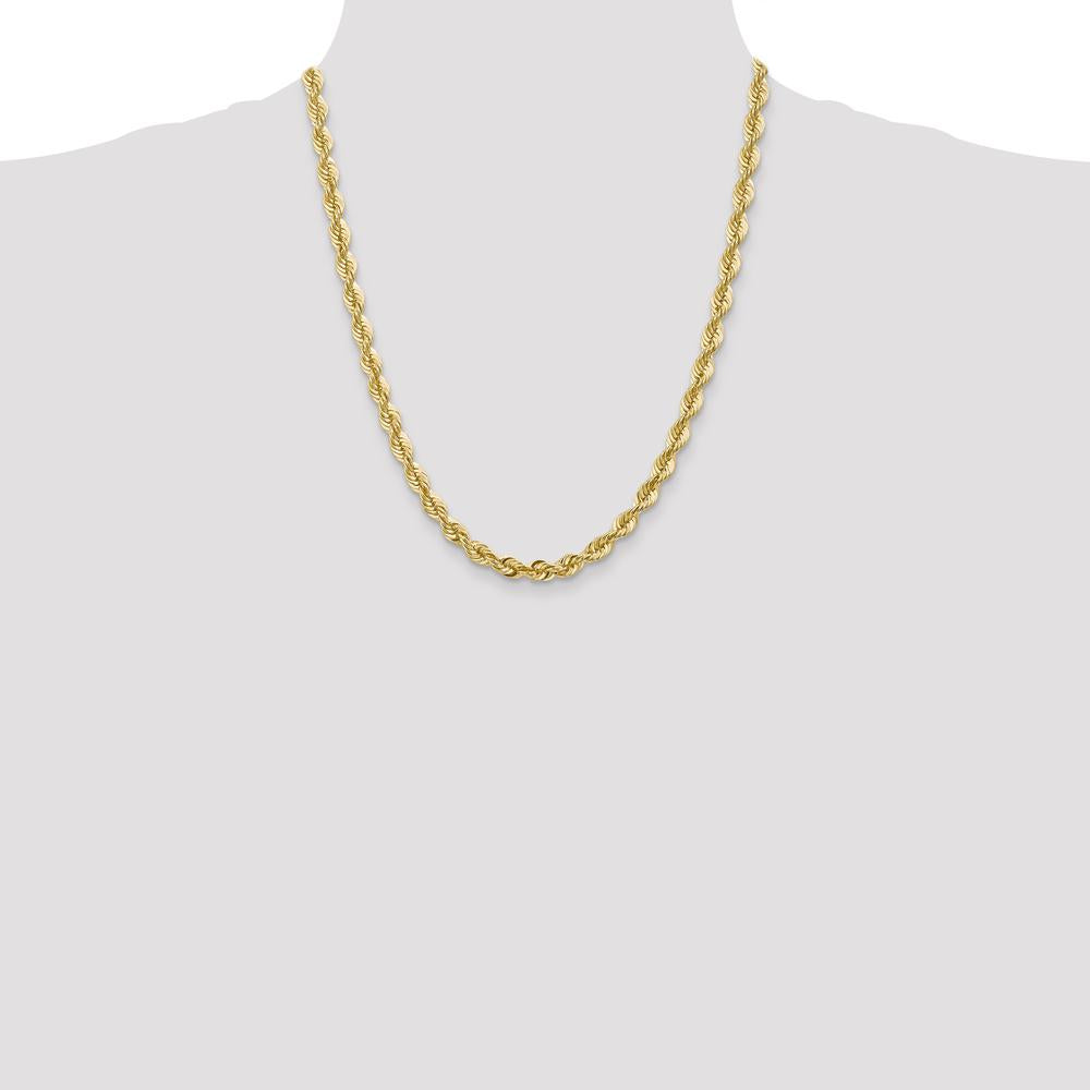 14K Yellow Gold 22" 6mm Solid Rope Chain Necklace with Lobster Clasp