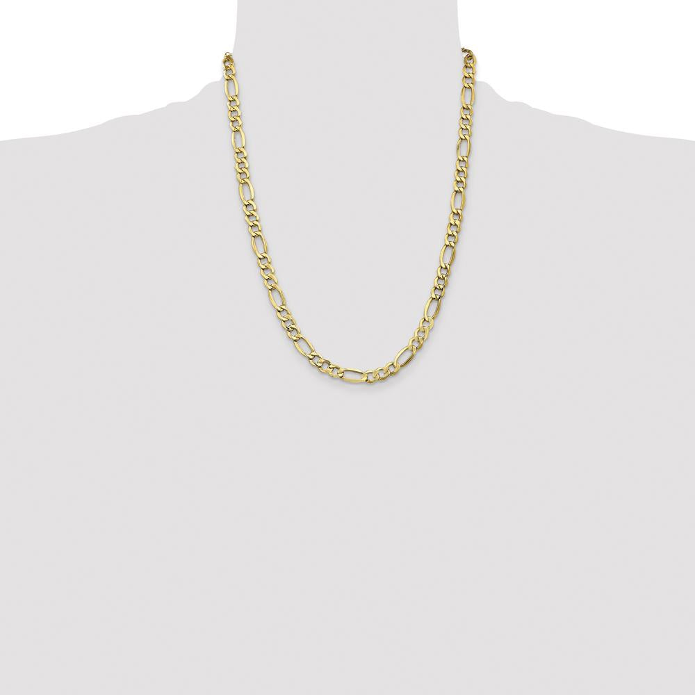 14K Yellow Gold 22" 7.3mm Semi-Solid Figaro Chain with Lobster Clasp by Oro Pregiato
