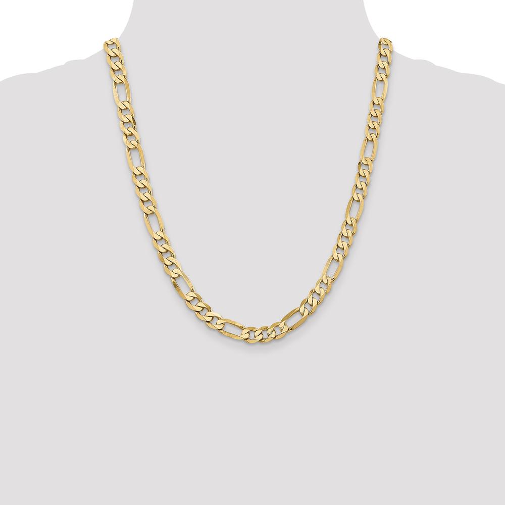 14K Yellow Gold 22" 7.5mm Flat Figaro Chain with Lobster Clasp by Oro Pregiato