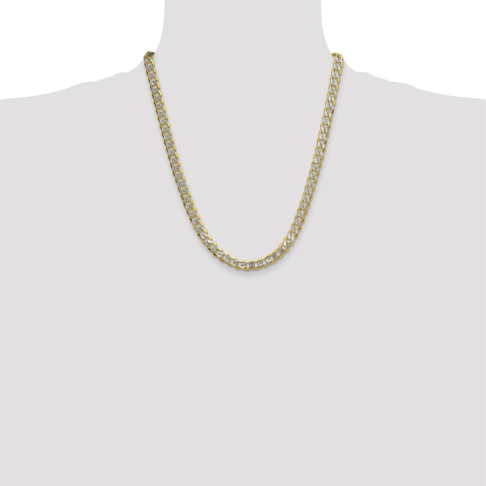 14K Yellow Gold 22" 7.75mm Semi-Solid Curb Chain with Rhodium Pavé Accents by Oro Pregiato