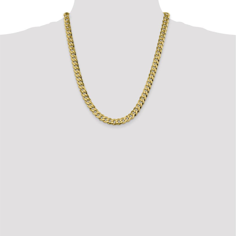 14K Yellow Gold 22" 8.5mm Flat Beveled Curb Chain with Lobster Clasp by Oro Pregiato