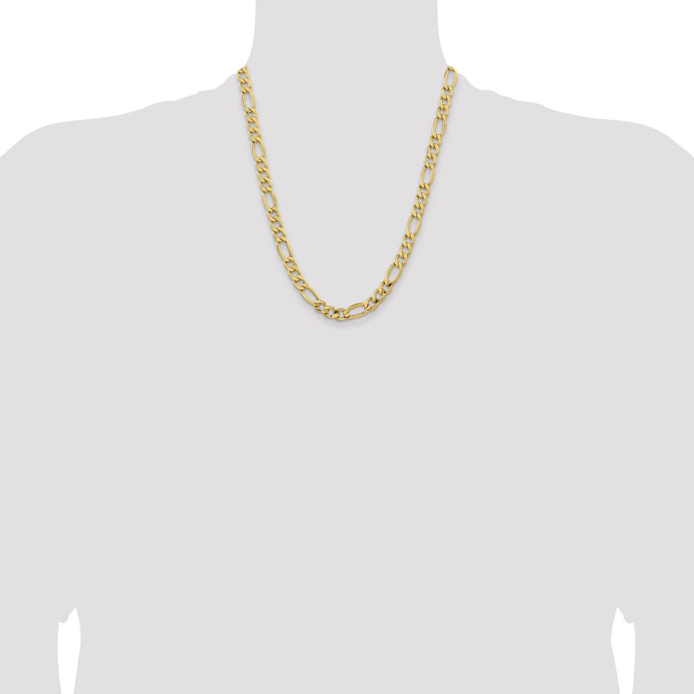 14K Yellow Gold 22" 8.5mm Semi-Solid Figaro Chain with Lobster Clasp by Oro Pregiato