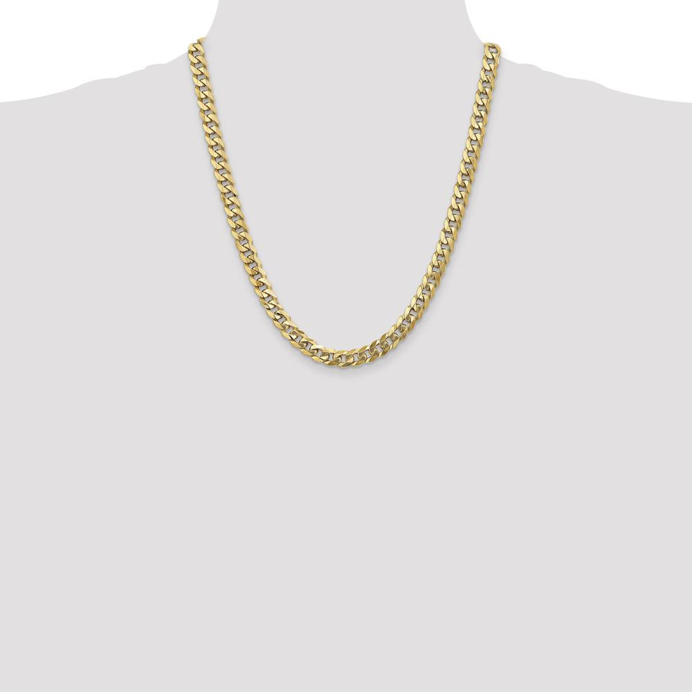 14K Yellow Gold 22" 8mm Flat Beveled Curb Chain with Lobster Clasp by Oro Pregiato