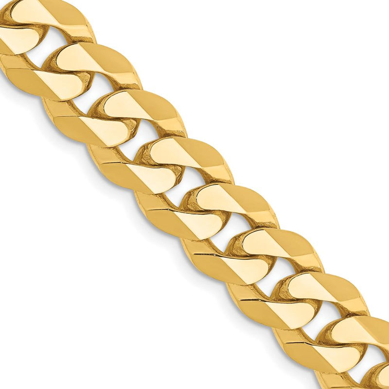 14K Yellow Gold 22" 9.5mm Flat Beveled Curb Chain with Lobster Clasp by Oro Pregiato