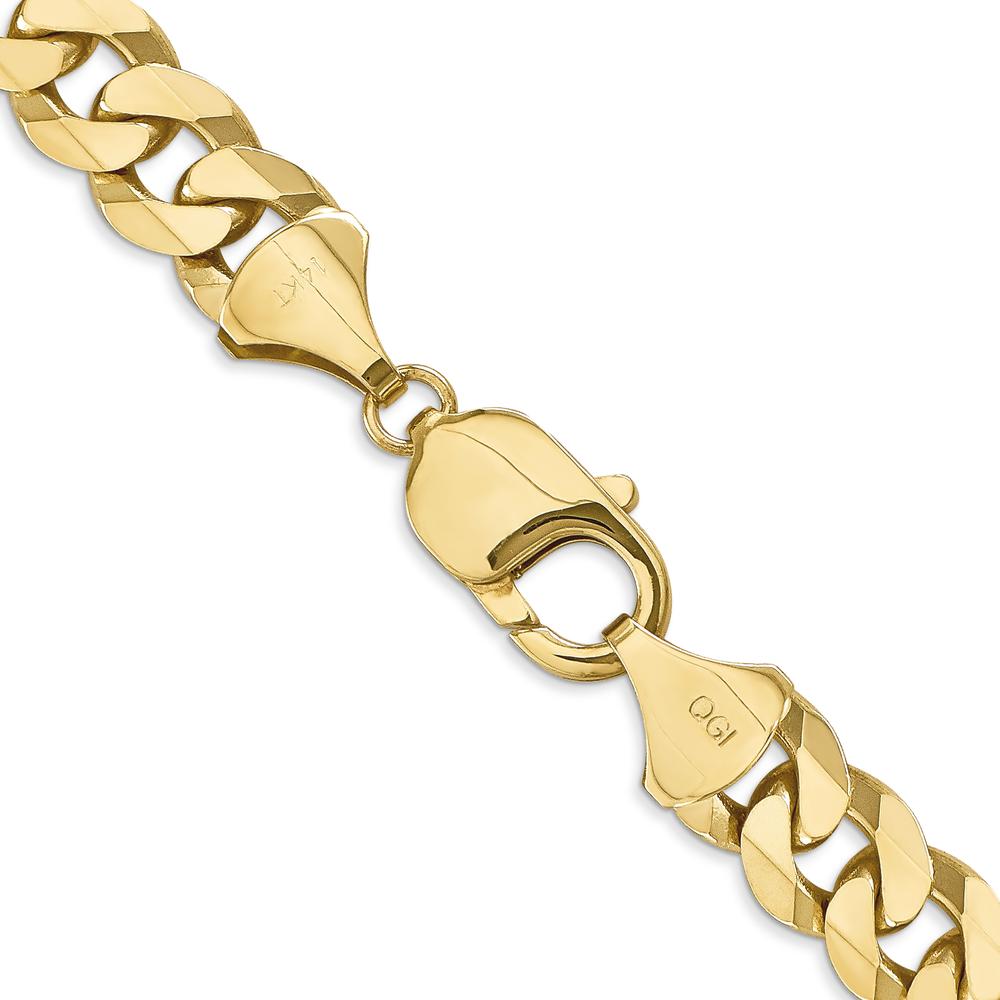 14K Yellow Gold 22" 9.5mm Flat Beveled Curb Chain with Lobster Clasp by Oro Pregiato