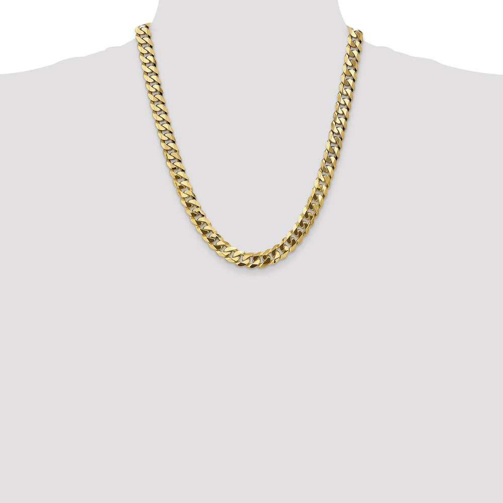 14K Yellow Gold 22" 9.5mm Flat Beveled Curb Chain with Lobster Clasp by Oro Pregiato