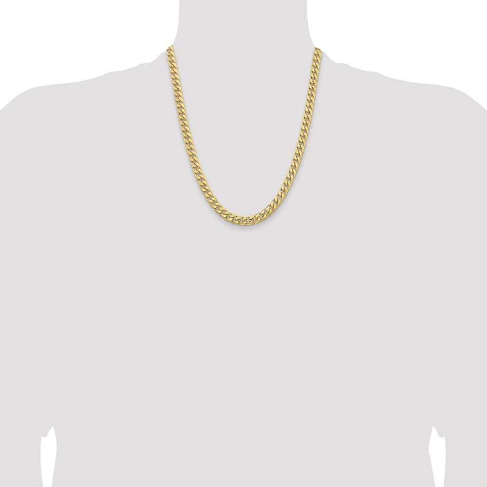 14K Yellow Gold 22" Cuban Link Chain - 6.75mm Width, Solid Gold, Lobster Clasp by Oro Pregiato