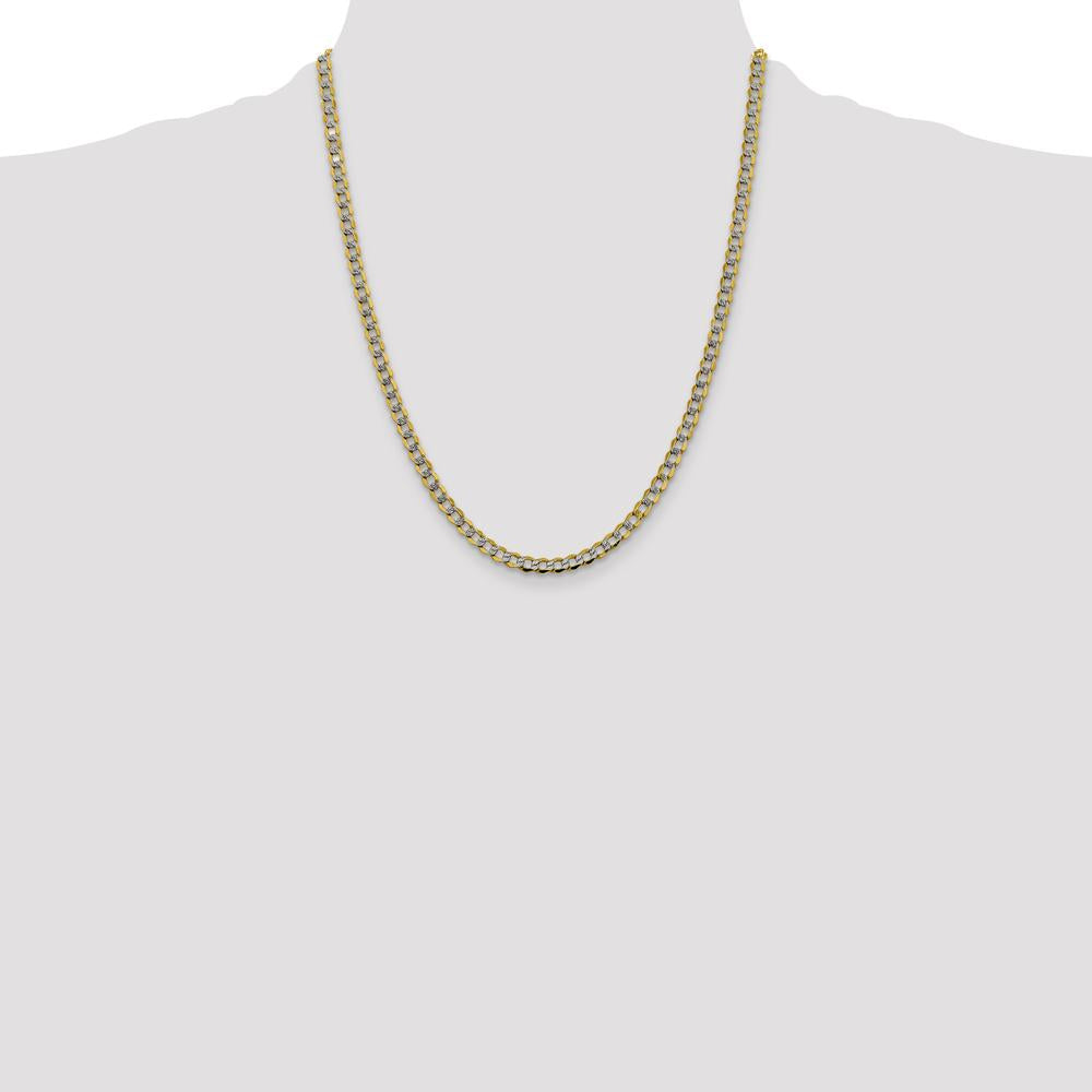 14K Yellow Gold 22" Curb Chain Necklace with Rhodium Pave Accents - 4.3mm Width by Oro Pregiato