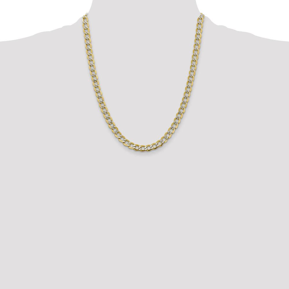 14K Yellow Gold 22" Curb Chain Necklace with Rhodium Pave Accents - 6.75mm Width by Oro Pregiato