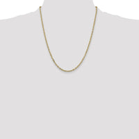 14K Yellow Gold 22" Diamond-Cut 3mm Round Open Link Cable Chain with Lobster Clasp by Oro Pregiato