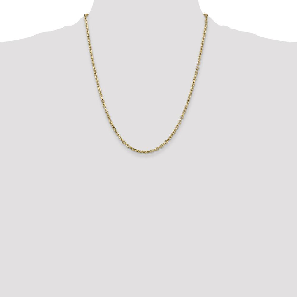 14K Yellow Gold 22" Diamond-Cut 3mm Round Open Link Cable Chain with Lobster Clasp by Oro Pregiato
