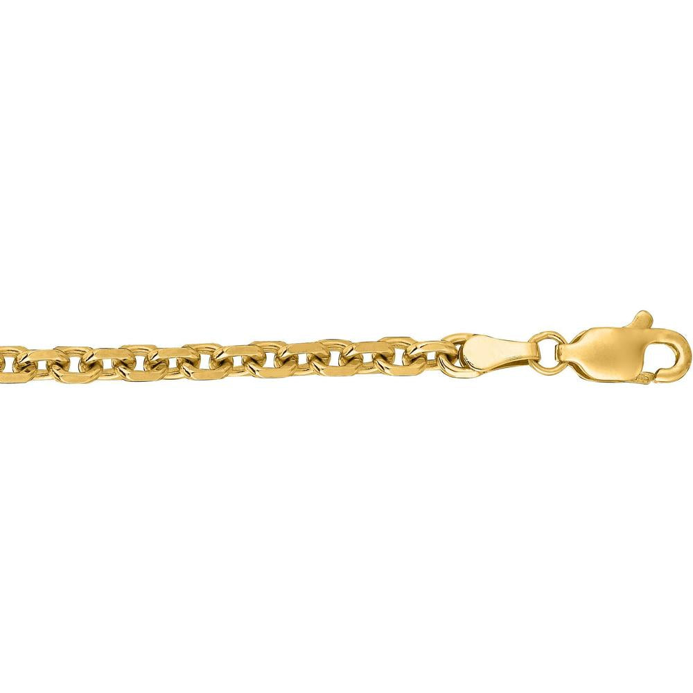 14K Yellow Gold 22" Diamond-Cut Cable Chain Necklace with Lobster Lock by Orozza Fine Jewelry