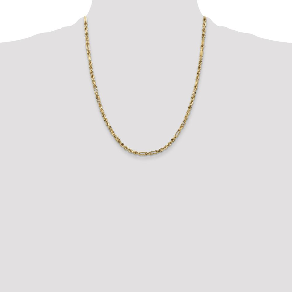 14K Yellow Gold 22" Diamond-Cut Milano Rope Chain - 3mm Width by Oro Pregiato