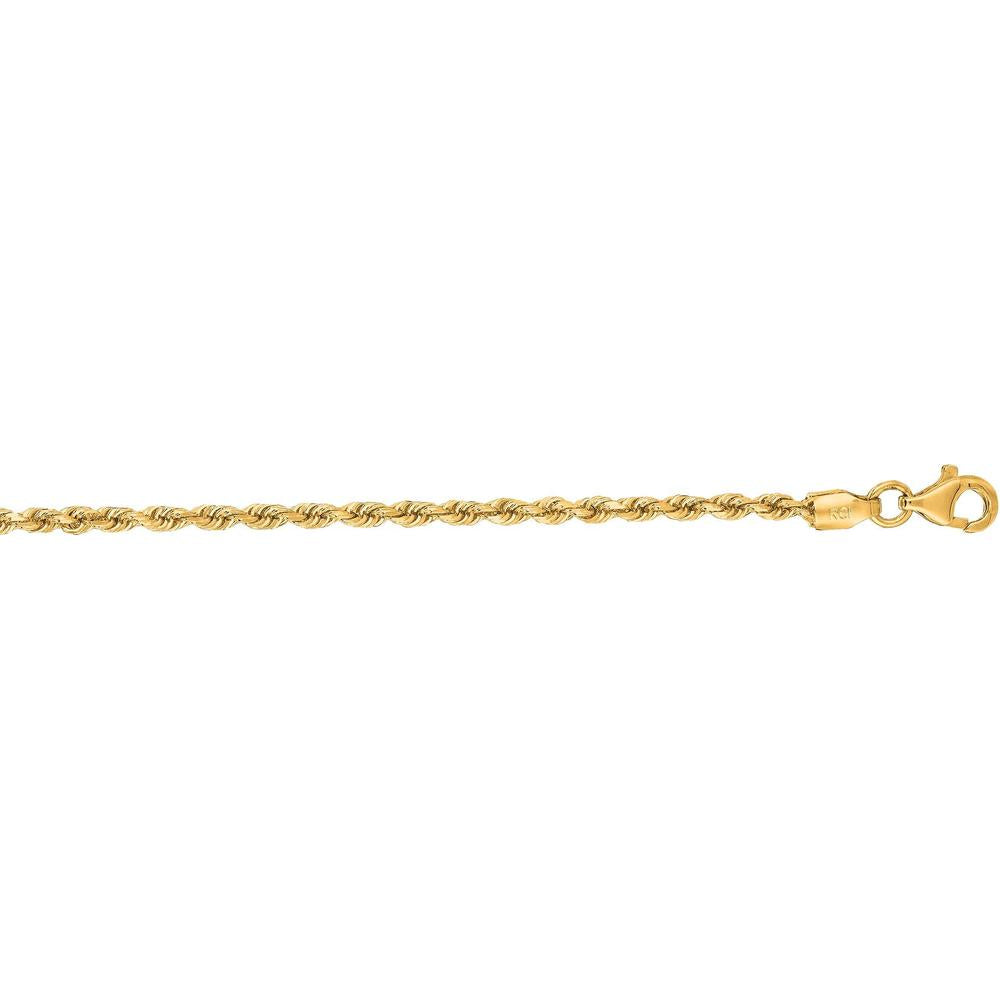 14K Yellow Gold 22" Diamond Cut Rope Chain Necklace - 2mm by Orozza Fine Jewelry