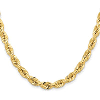 14K Yellow Gold 22" Diamond-Cut Rope Chain Necklace - 7mm Width by Oro Pregiato